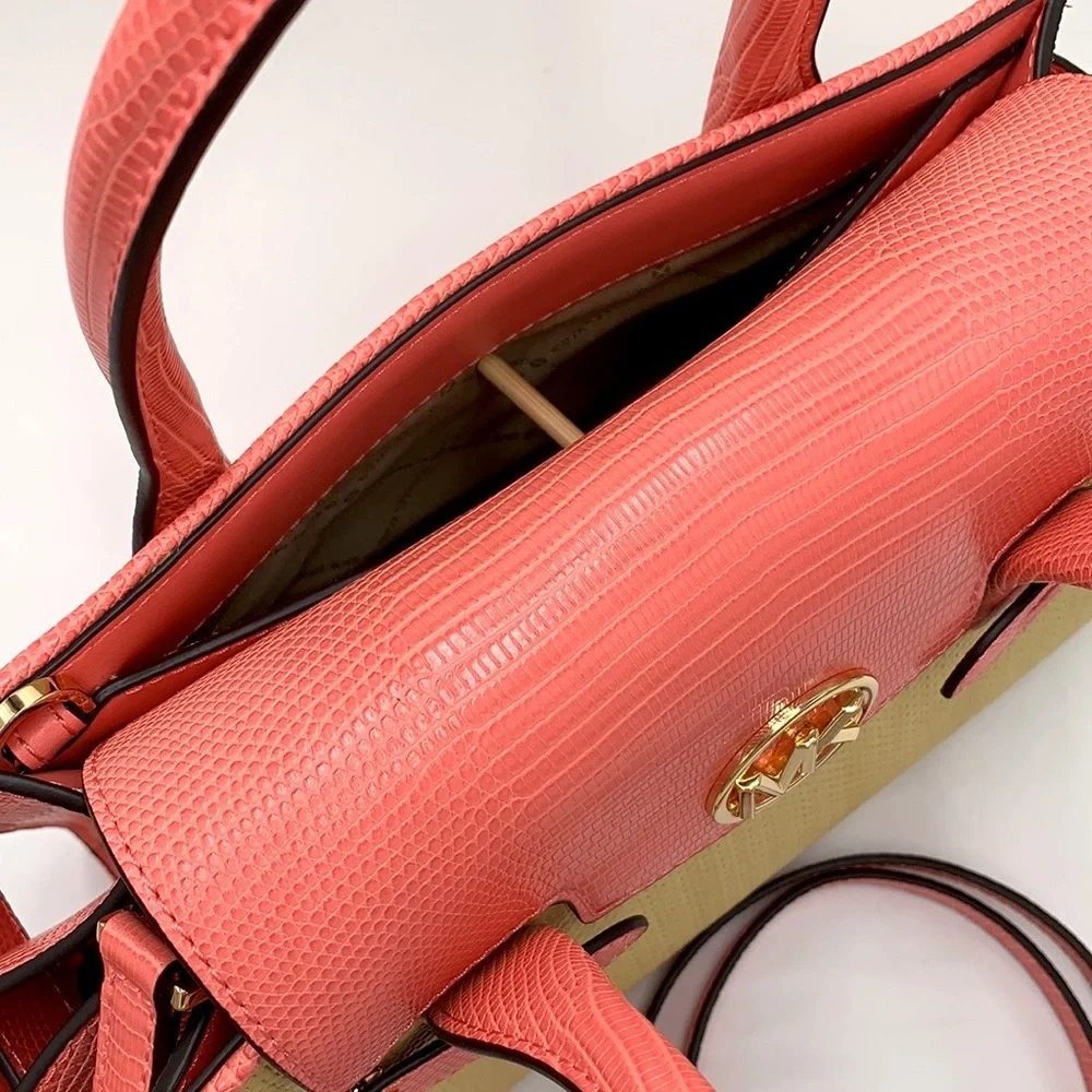 MICHAEL KORS CARMEN MEDIUM FLAP MESSENGER SATCHEL BAG GRAPEFRUIT COLOR